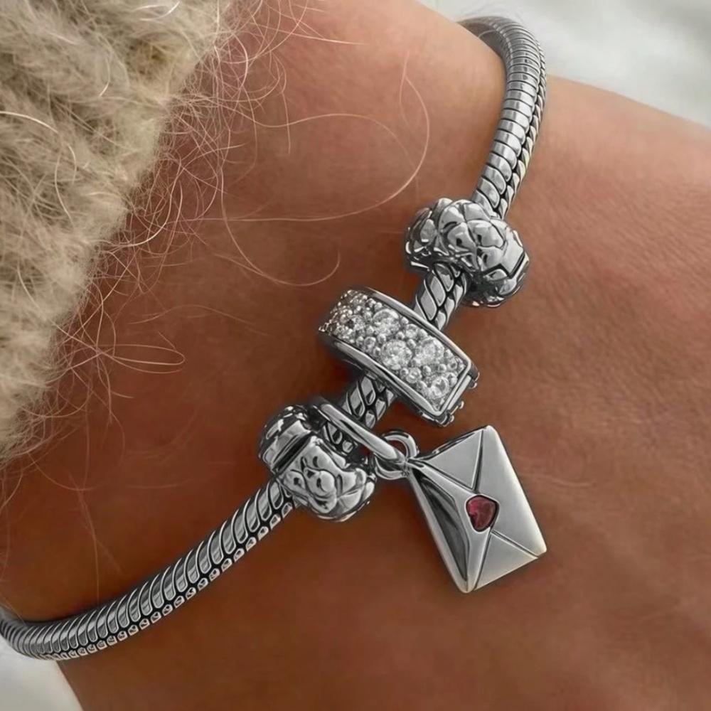 Stainless Steel Cubic Zirconia Envelope Pendant Adjustable bracelet - Picture 4 of 6